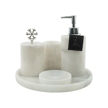 %100 Doğaltaş Beyaz Mermer Kar Taneli 5 Li Banyo Seti-172 Çok renkli
