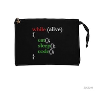 Zepplin Giyim Eat Sleep Code Yazılımcı Siyah Clutch Astarlı Cüzdan Siyah