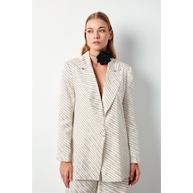 Sateen Çizgi Desenli Ceket - Bej