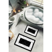 Yıkanabilir Kaymaz Tabanlı Modern Desenli 2'li Banyo Paspas Takımı Bps0021 Renkli