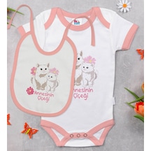 Bk Kids Annesinin Çiçeği Tasarımlı Pembe Bebek Body Zıbın Ve Mama Çok Renkli
