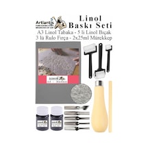 Linol Baskı Seti 1 Paket A3 30x40 Cm Linolyum Tabaka Gri Linol Oyma Seti 5 Bıçaklı Rulo Fırça Mürekkep Linol Baskı Seti Siyah