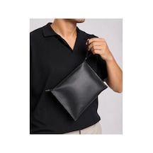 Plush Studıo Istanbul Noır Case Hakiki Deri Clutch El Çantası Şık, Minimal & Zamansız Tasarım Siyah Siyah