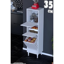 Nore 35 Cm İki Kapaklı Tek Sepetli Çok Amaçlı Kiler Dolabı Mutfak Banyo Düzenleyici 35x150x32 Cm Beyaz