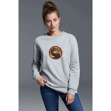 Dragon Creature Mythical Kombat Mortal Baskılı Gri Kadın Sweatsh