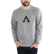 Apex Logo Baskılı Gri Melanj Erkek Örme Sweatshirt (528581071)