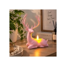 Geyik Biblo Mumluk Led Tealight Mumlu Dekoratif Masa Ve Ev Süsü, 18 Cm - Pembe Açık