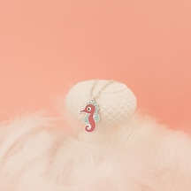 Dkmn Silver 925 Ayar Gümüş Mineli Deniz Atı Kolye Pembe