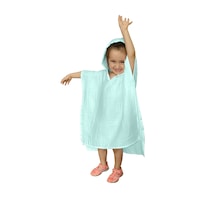 Organik Muslin Bebek Çocuk Kapüşonlu Plaj Panço Banyo Havlu Mavi