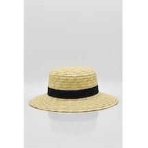 Hasır Şapka Bantlı Plaj Güneş Şapkası Bej-Standart (545790012)