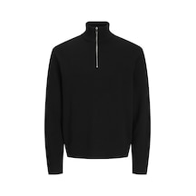 Jack & Jones Erkek Yarim Fermuarli Örme Kazak - Milano - 12259664 Black
