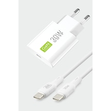 Sub Zero Gan30 Type-c To Type-c 30w Ultra Slim Akıllı Chip Şarj Aleti Beyaz