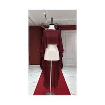 Ezni Atelier Bordo Şifon Abiye Pelerini 140 Cm Transparan Abiye Pelerini Uzun Abiye Pelerini Zarif Düğün Pelerini Bordo Bordo