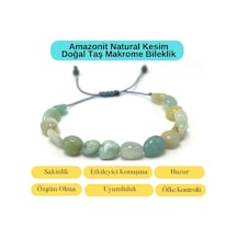 Sertifikalı Amazonit Natural Kesim Makrome Doğal Taş Bileklik Ayarlanabilir Ölçü Mavi