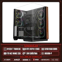 Xaser WOODEN X110 R7-7800X3D 32 GB 1 TB M.2 NVMe SSD 12 GB RTX5070 Free Dos Masaüstü Oyuncu Bilgisayarı