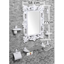 Büyük Dev 77 Cm Aynalı Çok Parçalı 7 Parça Beyaz Banyo Ayna Seti Beyaz