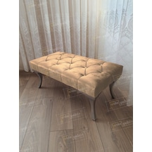 Kapitoneli Ayak Ucu Kapı Önü Antre Bench Puf Gümüş Ayak 110 45 Vizon