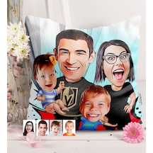 Kişiye Özel Aile Karikatürlü Saten Yastık - 3