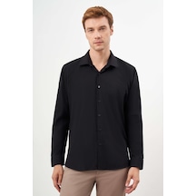 Morven Erkek Siyah Basic Düz Desen Cepli Sert Yaka Regular Fit Gömlek 24mc004057001 Siyah