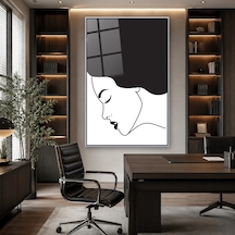 Minimal Kadın Silüeti Gümüş Çerçeveli Cam Tablo