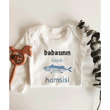 İmaj Tuğbababy Babasının Hamsisi Uzun Kol Çıtçıtlı Organik Bebek Body Beyaz