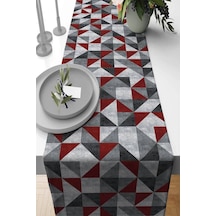 Bordo Geometrik Desenli Premium Masa Örtüsü Runner Rnr383n11