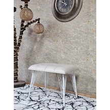 Zafir Metal Beyaz Tel Ayaklı 60 Cm Puf Bench - Puf - Bench - Oturak - Mutfak Oturağı - Antre Oturağı Krem