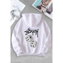 Macklin Unisex Kadın Erkek Graffiti Zar Özel Tasarım Baskılı Kapşonlu Sweatshirt Beyaz Mck1081 Beyaz
