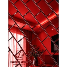 Lucitart 30 Adet 10cmx5cm Tuğla Desenli Aynalı Pleksi Kendinden Yapışkanlı Dekoratif Duvar Aynası 9 Renk Seçeneği Kırmızı