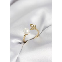 İncili Model Gold Renk Zirkon Taşlı Kadın Yüzük Tj-byk4131 Altın - Çok Renkli