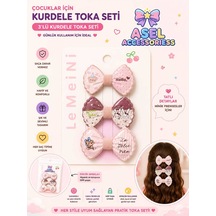 3'lü Set Sevimli Ayıcık Figürlü Desenli Kurdele Çocuk Saç Tokası Seti - Farklı Model Seçenekli E