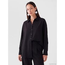 Lcw Everyday Siyah Dokulu Oversize Kadın Gömlek