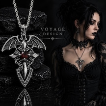 Paslanmaz Çelik Kırmızı Zirkon Taşlı Melek Kanat Stil Gotik Kadın Kolye