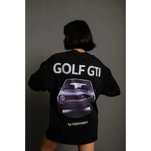 Suma Oversize Baskılı Tişört Golf Gtı Retro Araba Desenli, Ön - Arka Dijital Baskı, Sokak Modası Stil - Siyah