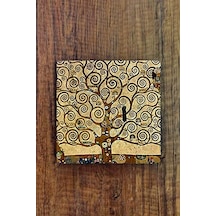 Doğaltaş Bardak Altlığı 10x10x1cm - Gustav Klimt Eseri Baskılı Tekli - Stone Coasters Çok Renkli