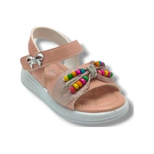 Butiqe 1810-26 Simli Renkli Boncuk Taşli Anatomik Kız Çocuk Sandalet 26-30 Somon