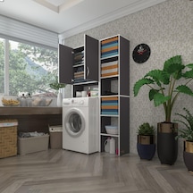 Kenzlife Çamaşır Makinesi Dolabı Sinemmaks Gri 180 096 30 Banyo Kapaklı Arkalıklı Raflı Çok Renkli