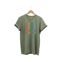 Vintage Retro 1990's Baskılı Kaset %100 Pamuk Regular Fit Bisiklet Yaka Haki T-shirt Haki