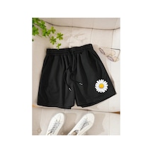 Tarzsokak Floral Print Drawstring Waist Şort Siyah