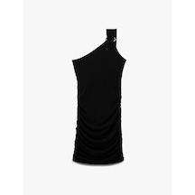 Koton Astarlı Aksesuar Detaylı Slim Fit Drapeli Mini Tek Omuz Elbise Siyah 5sak80070ek Siyah