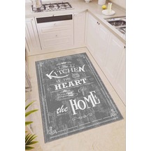 Gri Kaymaz Taban Yıkanan Kitchen Yazılı Mutfak Halısı Ar345n11