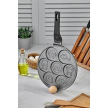 28 Cm Döküm Granit Kaplama Emoji Pankek Tavası, Gri Diğer