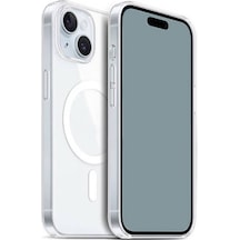 Apple Uyumlu iPhone 15 Plus Magsafe Kılıf Sert Yapılı Ve Şeffaf Sararmaz Premium Silikon Kapak Ryc/embos Şeffaf