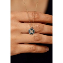 Mix Taşlı Rose Nazar Boncuğu Minimal Gümüş Kolye