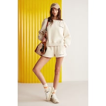 Jennıfer Kadın Organik Pamuklu Nakışlı Yuvarlak Yakalı Oversize Vanilya Sweatshirt