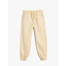 Koton Jogger Pantolon Kargo Cepli Beli Bağlamalı Pamuklu Ekru 5wkb40060tw Ekru