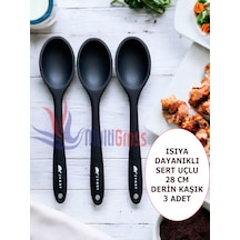 Sert Uçlu Isıya Dayanıklı Silikon 28 Cm Kaşık Siyahx3
