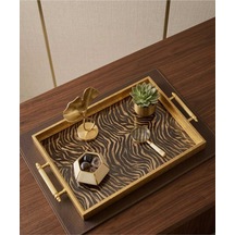 Gold Varaklı Zebra Desenli Lüks Sunum Tepsisi - Modern Tasarım Dekoratif Çay Kahve Tepsisi