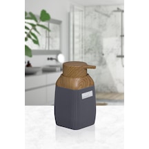 Okyanus Home Ahşap Desenli Antrasit Çizgili Kare Sıvı Sabunluk Antrasit