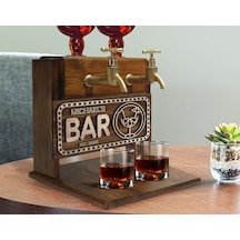 Bk Gift Kişiye Özel Kabartma İsimli Ve Tarihli Çift Musluklu Doğal Ahşap İçki Standı-23, İçki Standı, Doğum Günü Hediyesi, Ev Hediyesi Bitmeyen136524